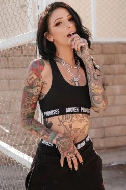 BROKEN PROMISES Lounge Black Cotton Sports Bra