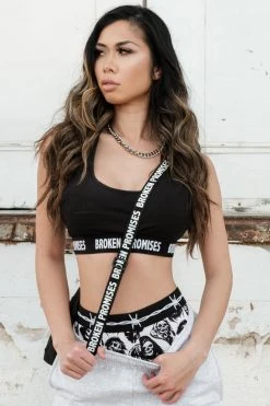 BROKEN PROMISES Lounge Black Cotton Sports Bra