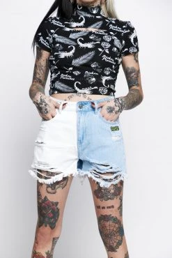 BROKEN PROMISES Outsider Two Tone Denim Short Bottoms