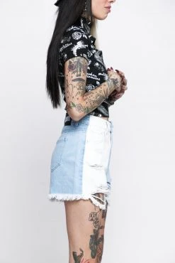 BROKEN PROMISES Outsider Two Tone Denim Short Bottoms