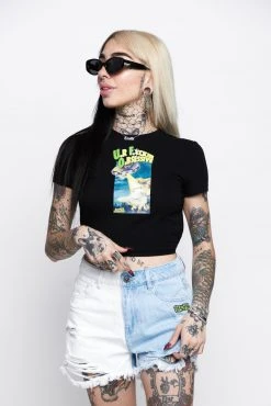 BROKEN PROMISES Womens UFO Cropped Black Tie Top