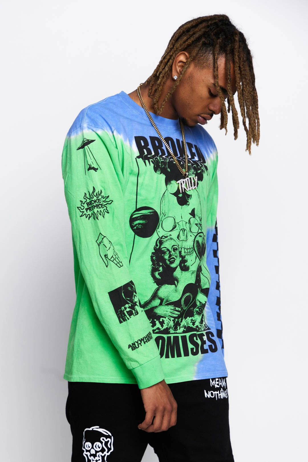 BROKEN PROMISES Shirts Acoustics Green Tie Dye L/S Tee