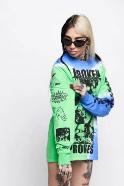 BROKEN PROMISES Shirts Acoustics Green Tie Dye L/S Tee