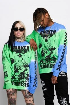 BROKEN PROMISES Shirts Acoustics Green Tie Dye L/S Tee