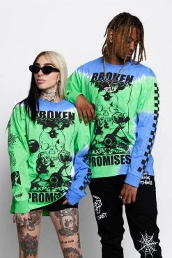 BROKEN PROMISES Shirts Acoustics Green Tie Dye L/S Tee