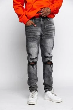 CASH Stitch And Rip Denim - Smoke Grey Bottoms