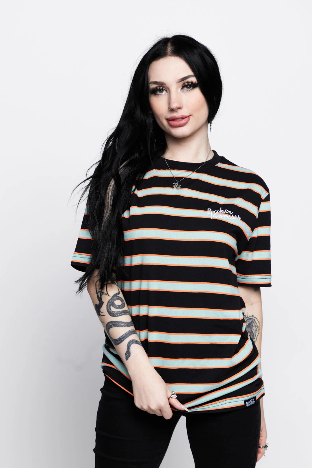 BROKEN PROMISES Shirts Salvage Script Stripe Tee