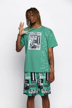 BROKEN PROMISES Headlines Green Splatter S/S Tee
