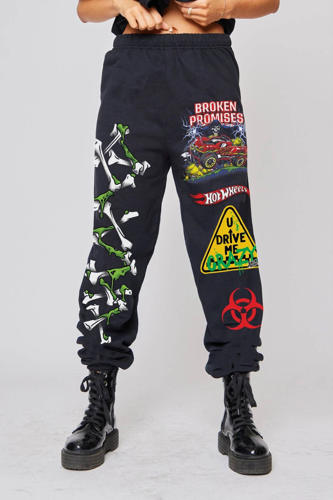 BROKEN PROMISES BP X Hot Wheels Drive Me Crazy Sweats Black Bottoms