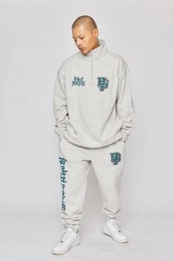 BROKEN PROMISES Hoodies Poor Sport 1/4 Zip Fleece Grey