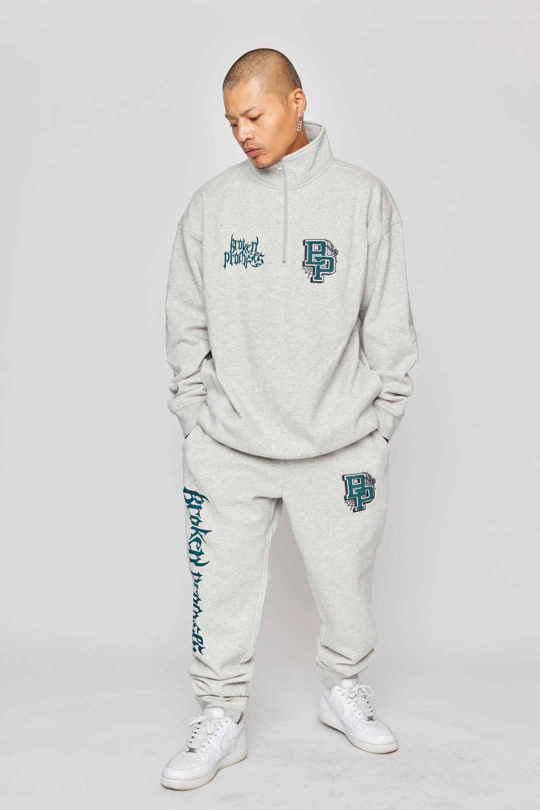 BROKEN PROMISES Hoodies Poor Sport 1/4 Zip Fleece Grey