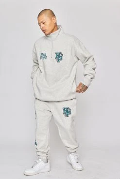 BROKEN PROMISES Hoodies Poor Sport 1/4 Zip Fleece Grey