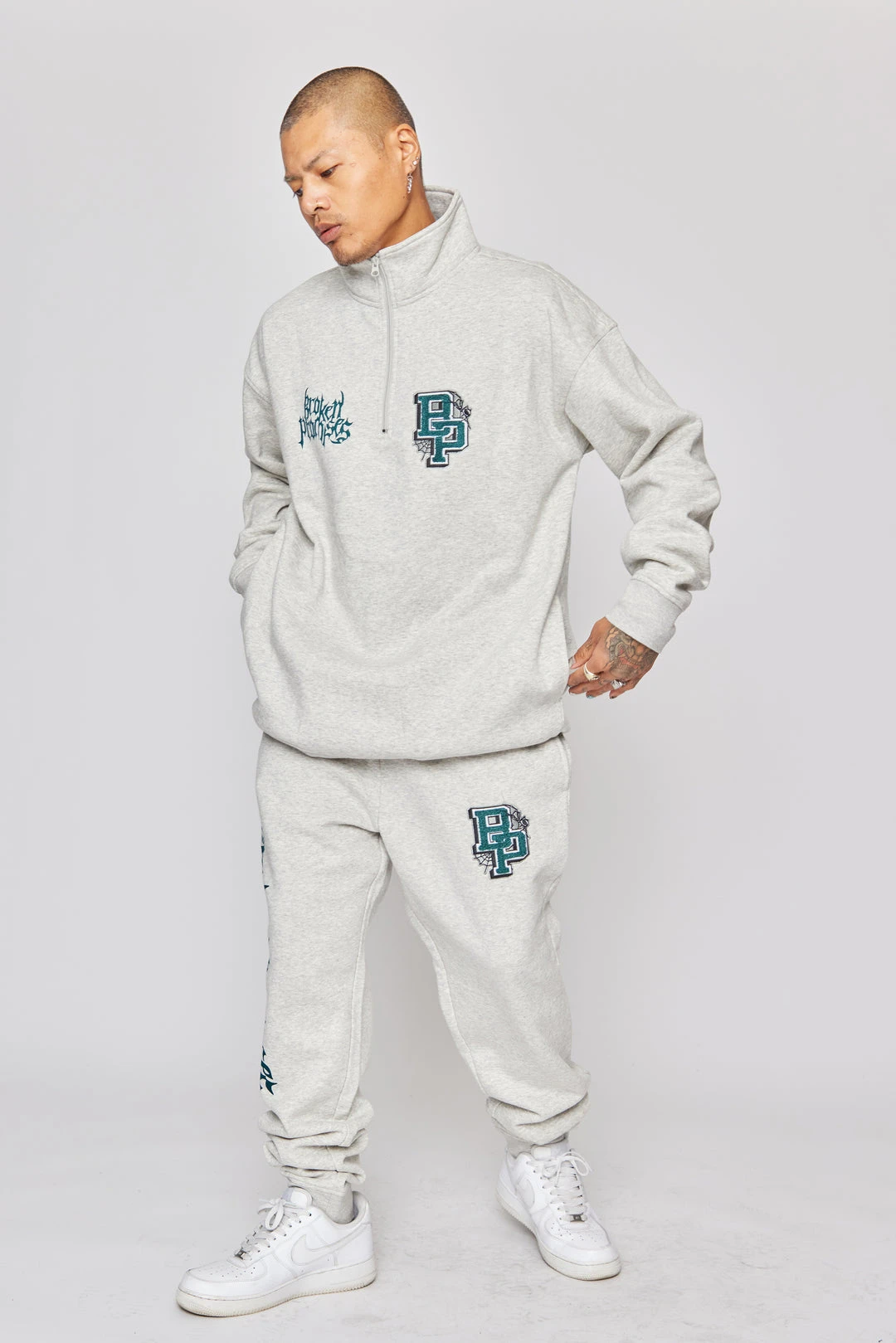 BROKEN PROMISES Hoodies Poor Sport 1/4 Zip Fleece Grey