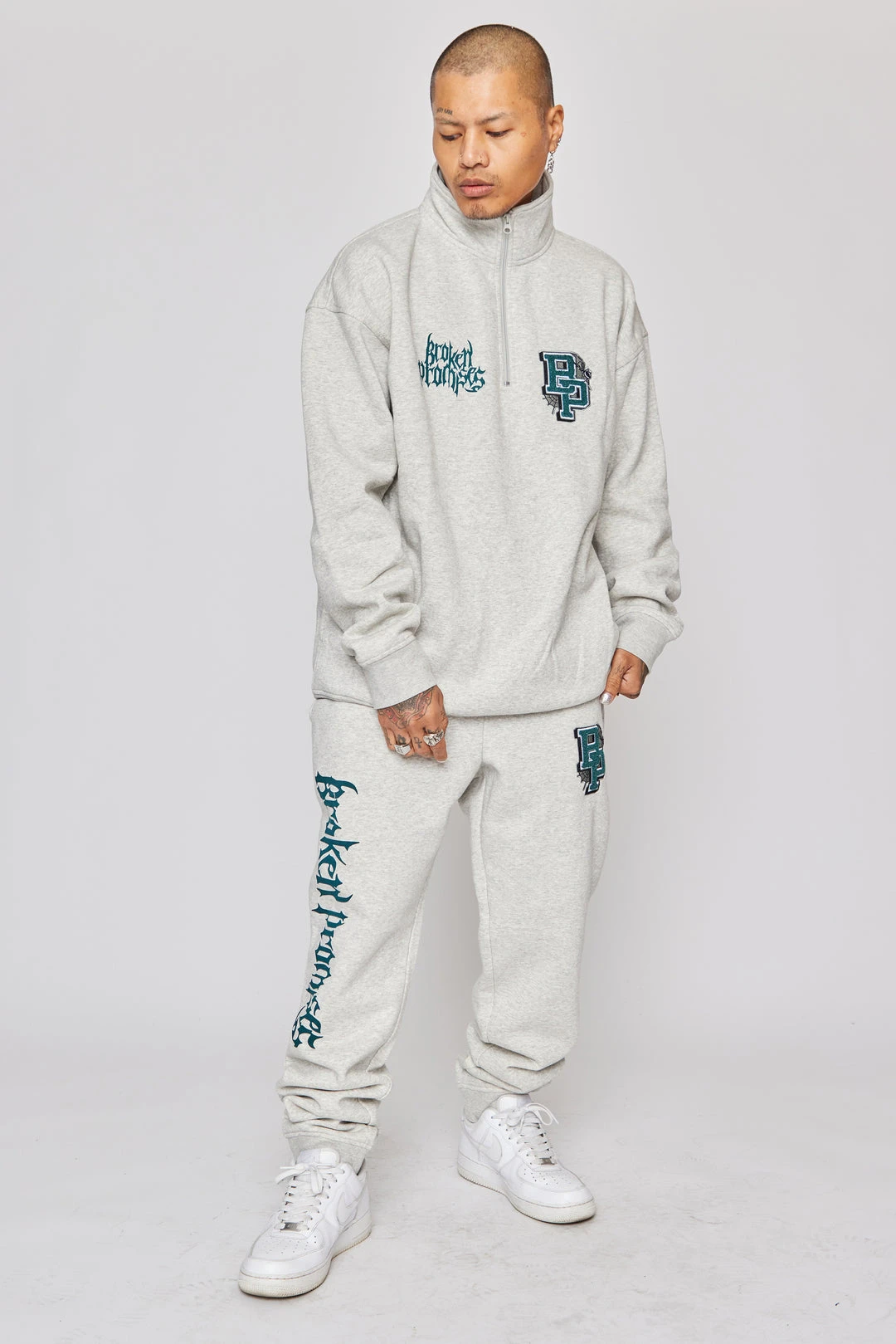 BROKEN PROMISES Hoodies Poor Sport 1/4 Zip Fleece Grey