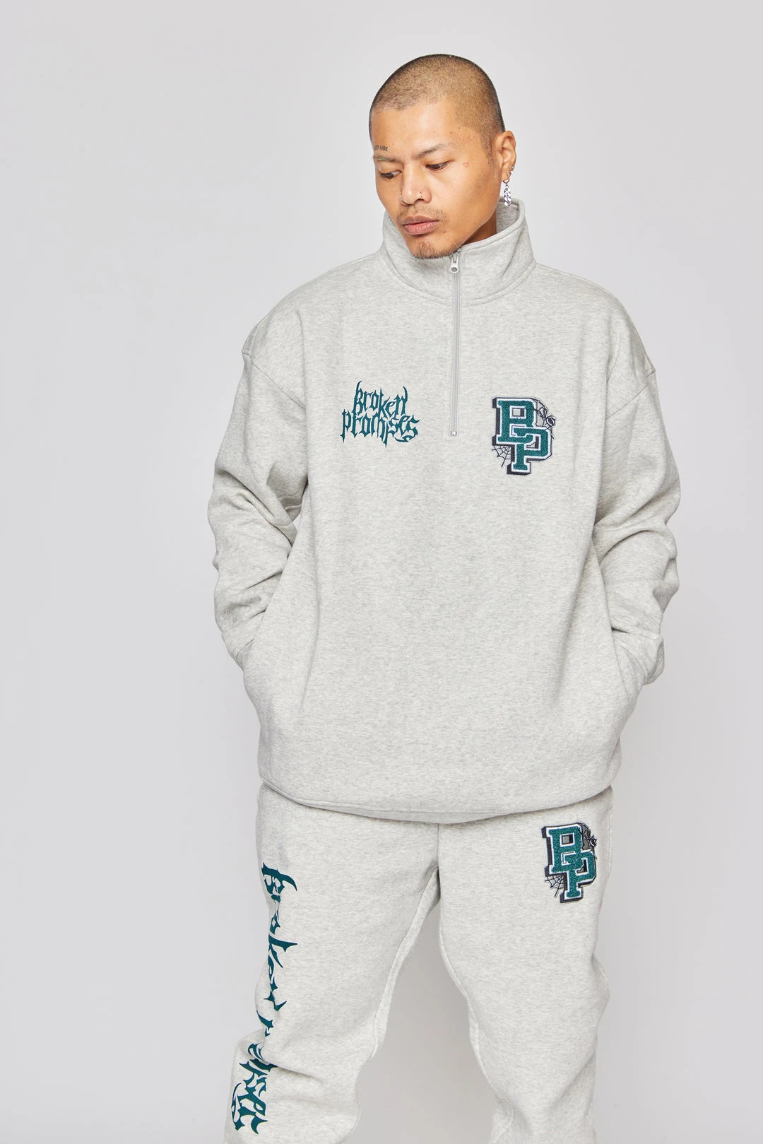 BROKEN PROMISES Hoodies Poor Sport 1/4 Zip Fleece Grey