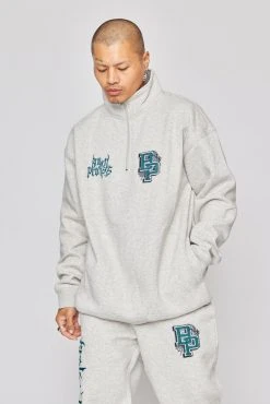 BROKEN PROMISES Hoodies Poor Sport 1/4 Zip Fleece Grey