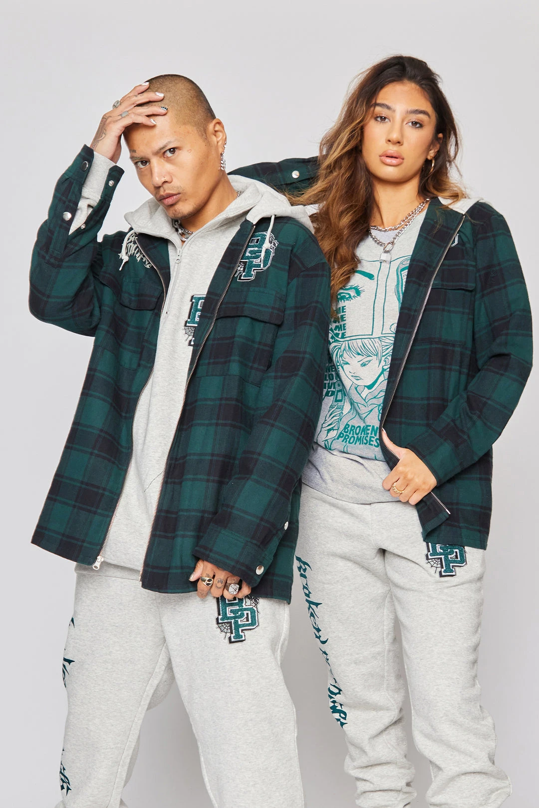 BROKEN PROMISES Poor Sport Flannel Zip Up Shirts