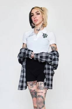 BROKEN PROMISES Poor Sport Cropped Polo Top Womens