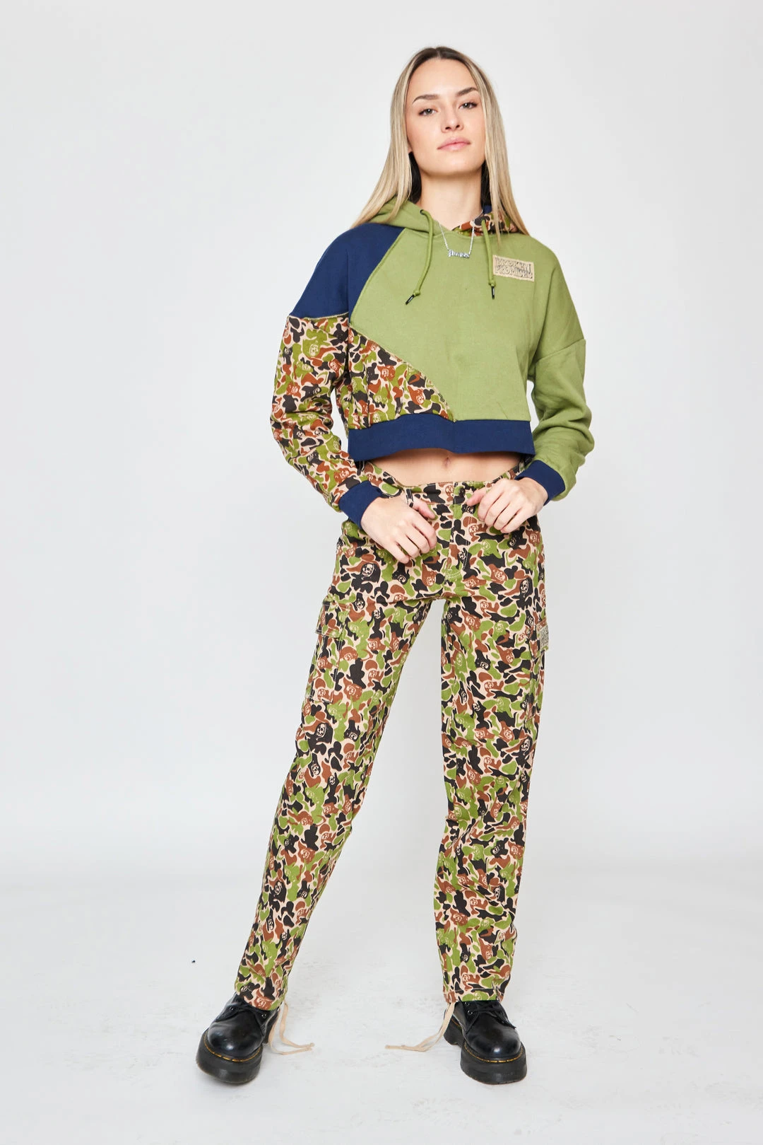 BROKEN PROMISES Hoodies Reaper Camo Patchwork Crop Hoodie