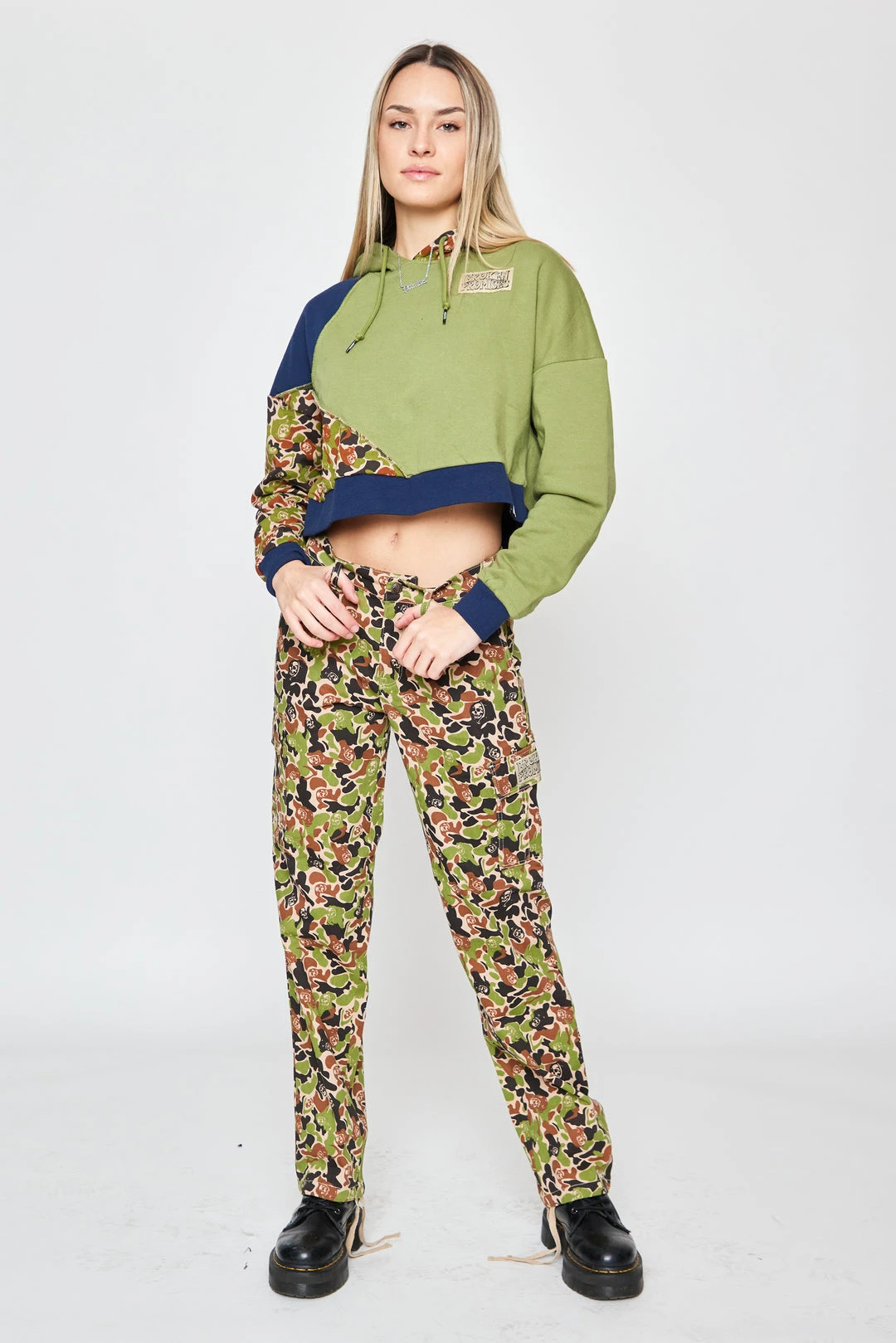 BROKEN PROMISES Hoodies Reaper Camo Patchwork Crop Hoodie