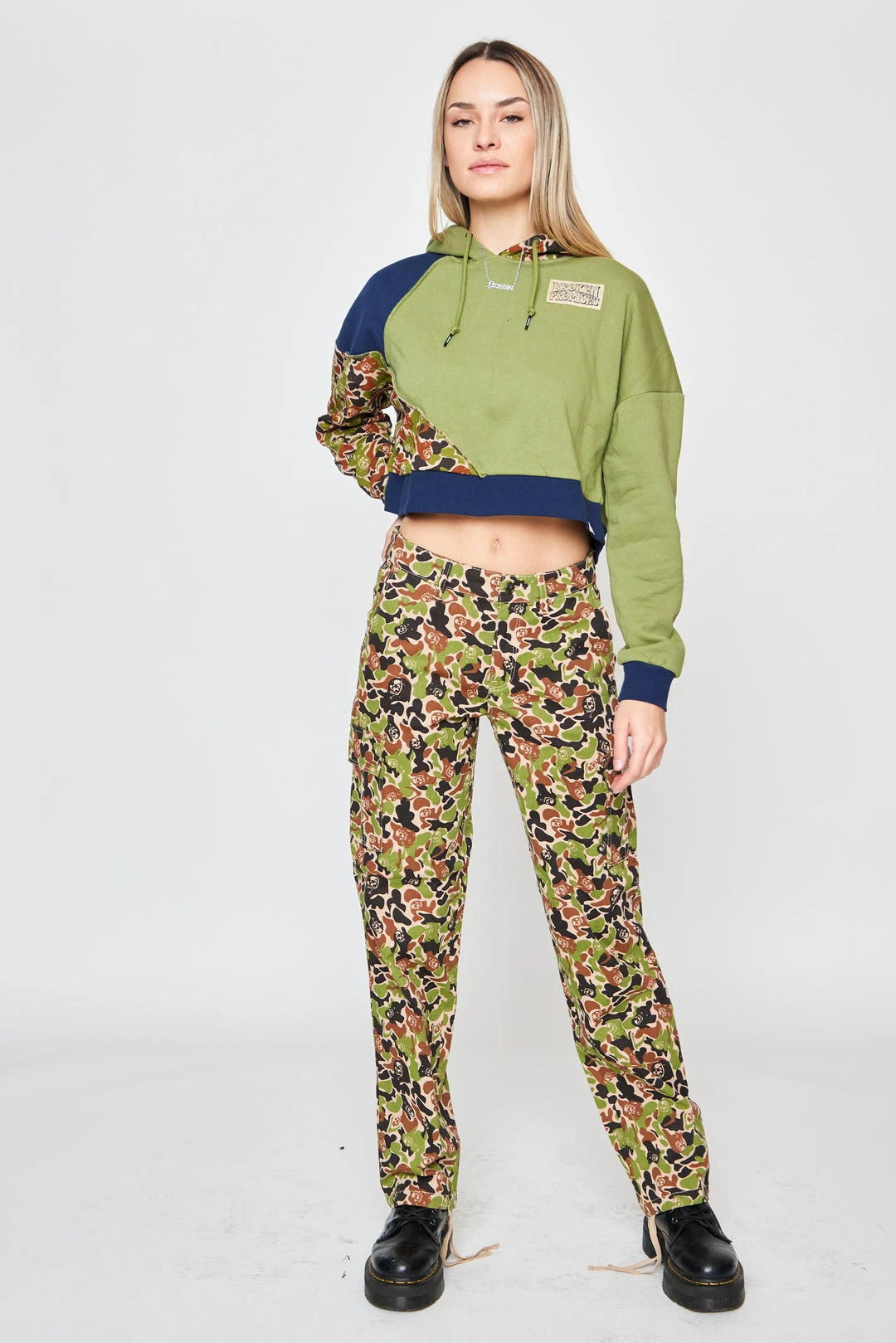 BROKEN PROMISES Hoodies Reaper Camo Patchwork Crop Hoodie