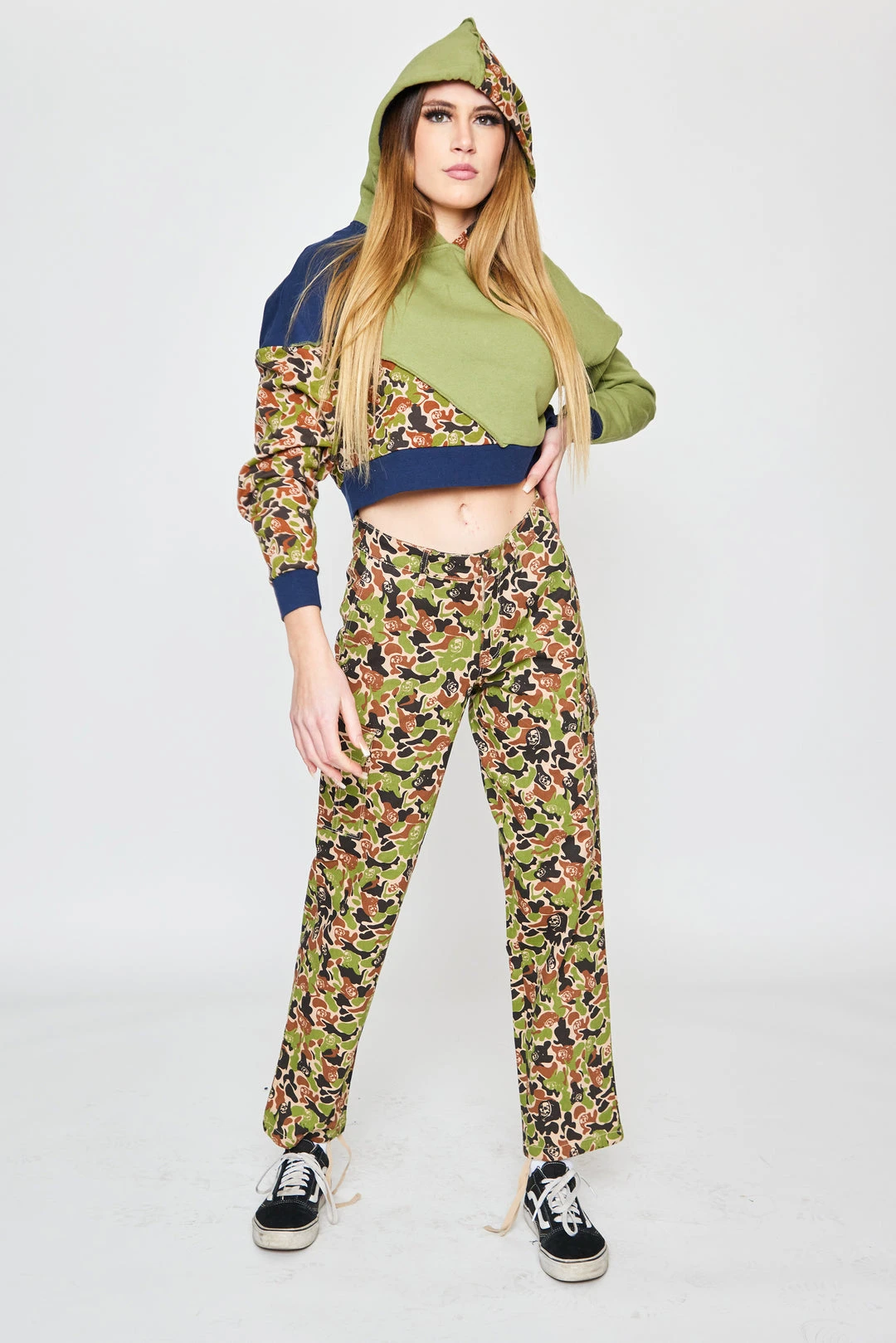 BROKEN PROMISES Hoodies Reaper Camo Patchwork Crop Hoodie