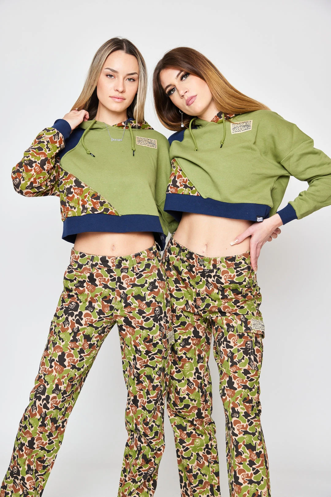 BROKEN PROMISES Hoodies Reaper Camo Patchwork Crop Hoodie