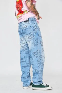BROKEN PROMISES Bottoms Triple Text Denim