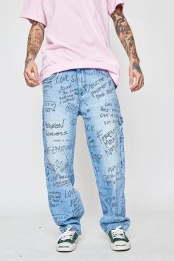 BROKEN PROMISES Bottoms Triple Text Denim