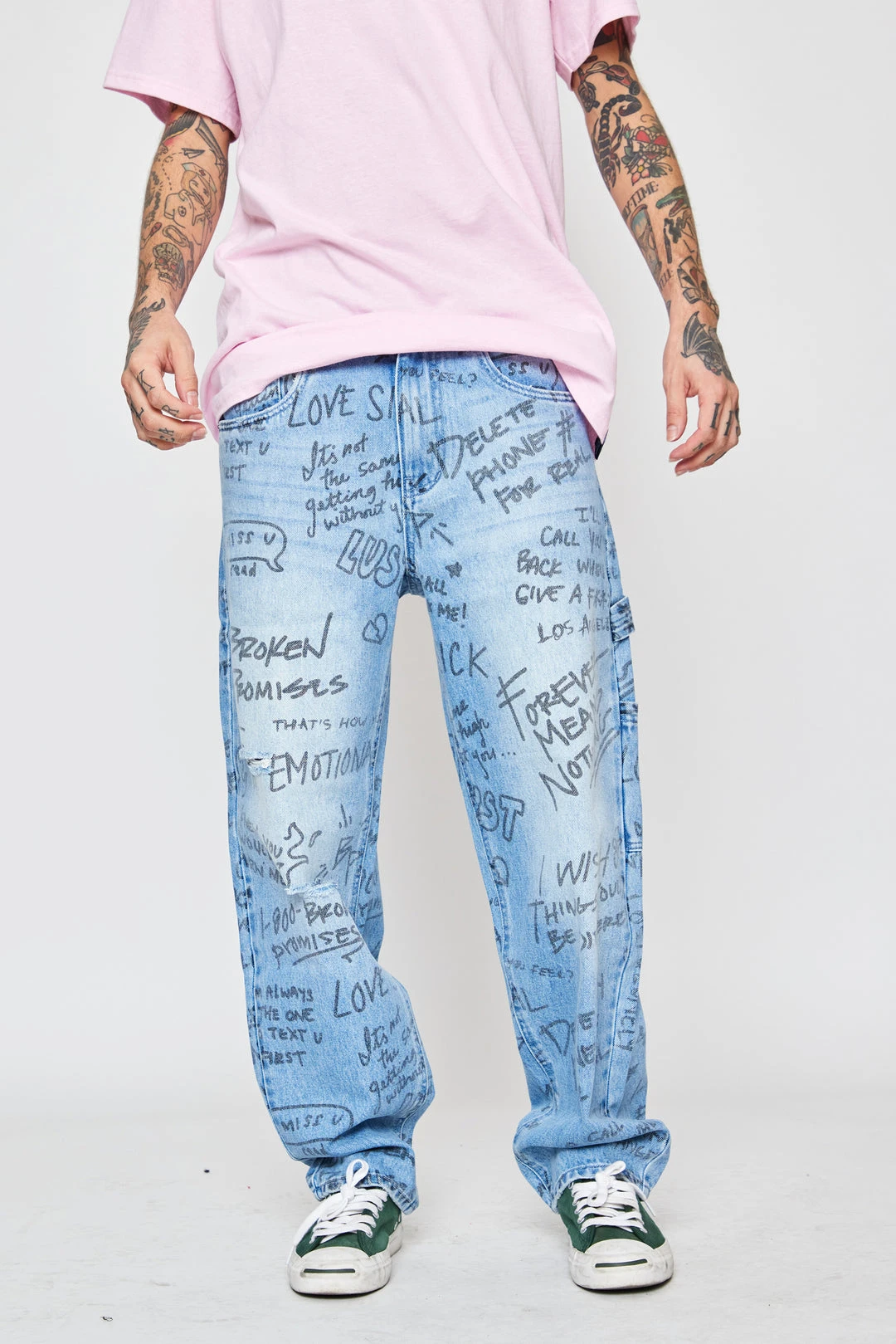 BROKEN PROMISES Bottoms Triple Text Denim