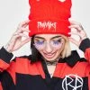 BROKEN PROMISES Graveyard Devil Horn Beanie - Red Headwear