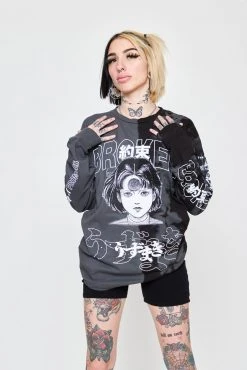 BROKEN PROMISES Junji Ito I Don't Care L/S Tee Blk