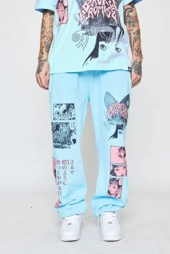 CASH Junji Ito Butterflies Sweatpants Light Blue Bottoms