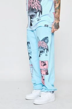 CASH Junji Ito Butterflies Sweatpants Light Blue Bottoms