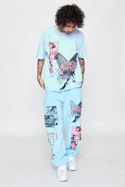 CASH Junji Ito Butterflies Sweatpants Light Blue Bottoms