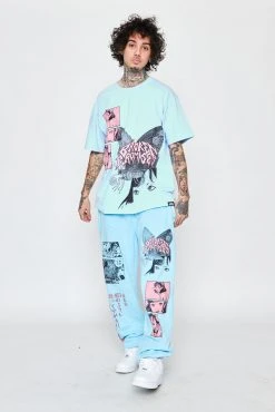 CASH Junji Ito Butterflies Sweatpants Light Blue Bottoms