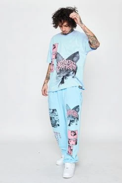 CASH Junji Ito Butterflies Sweatpants Light Blue Bottoms