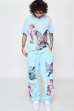 CASH Junji Ito Butterflies Sweatpants Light Blue Bottoms