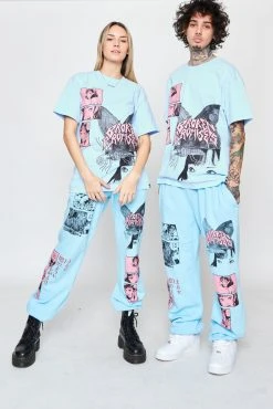 CASH Junji Ito Butterflies Sweatpants Light Blue Bottoms