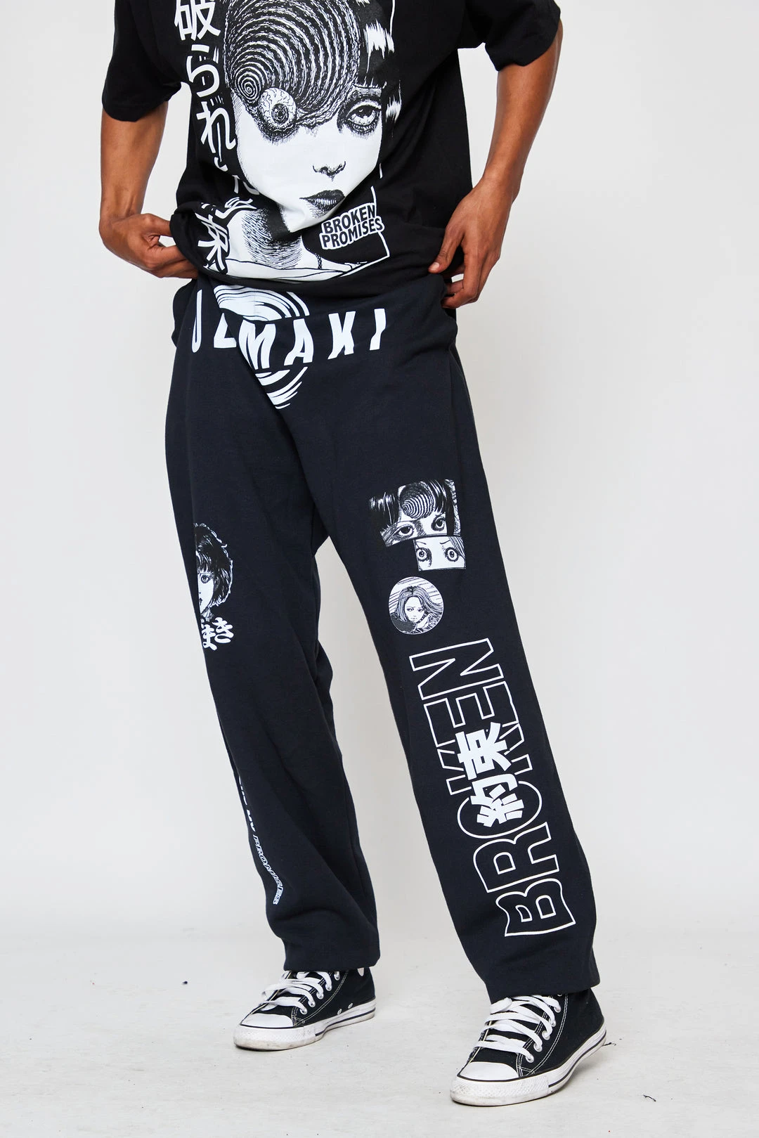 BROKEN PROMISES Bottoms Junji Ito I Don't Care Sweatpants Black