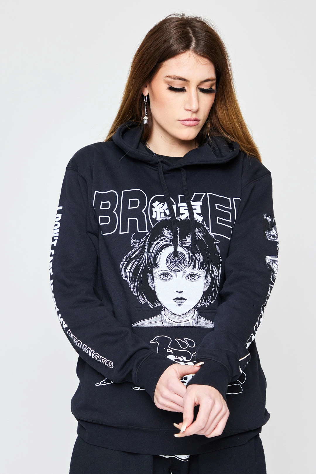 BROKEN PROMISES Junji Ito I Don't Care Black Hoodie