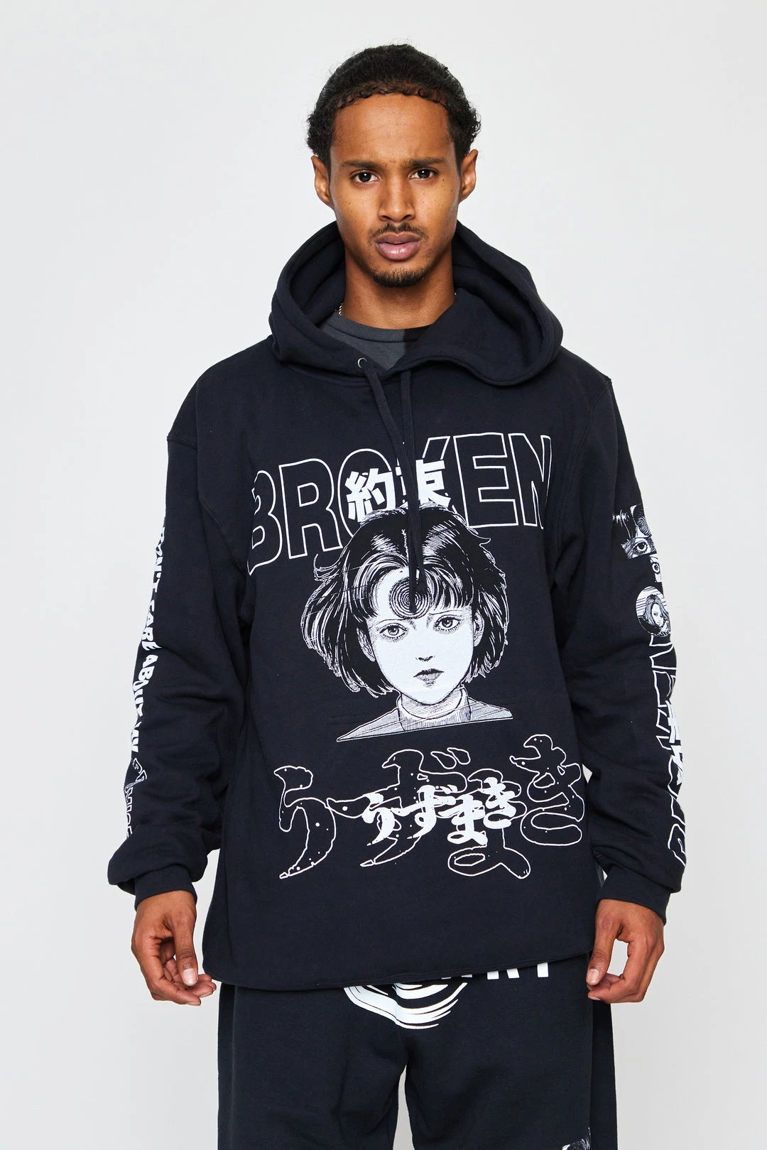 BROKEN PROMISES Junji Ito I Don't Care Black Hoodie