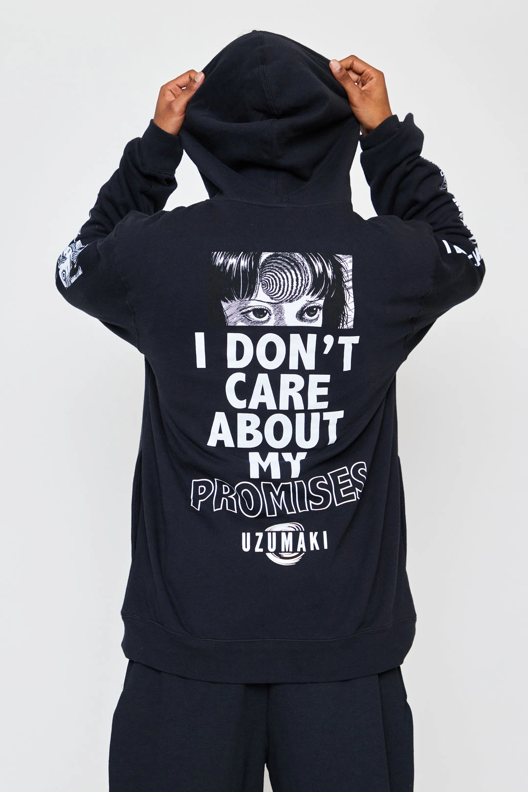 BROKEN PROMISES Junji Ito I Don't Care Black Hoodie