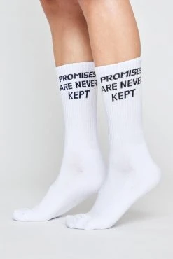 BROKEN PROMISES The Motto Sock White Accessories