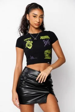 BROKEN PROMISES Delirium Crop Tee Black Womens