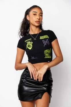 BROKEN PROMISES Delirium Crop Tee Black Womens