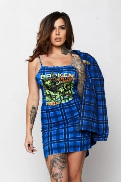 BROKEN PROMISES Leash Plaid Dress Blue