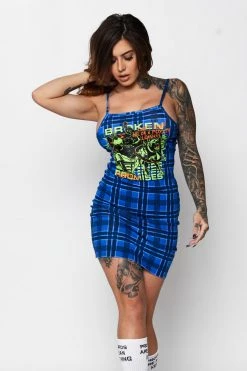 BROKEN PROMISES Leash Plaid Dress Blue