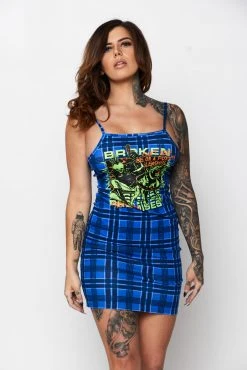 BROKEN PROMISES Leash Plaid Dress Blue