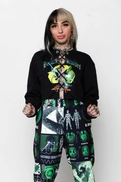 BROKEN PROMISES Garbage Lace Front Crew Sweatshirt